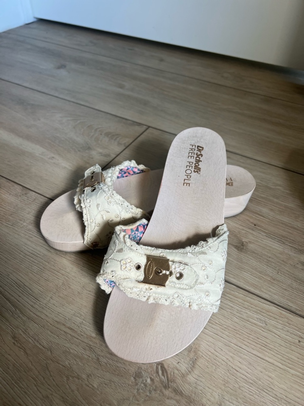 Free People Dr Scholls wooden sandals cream lace boho y2k resort wear - Picture 2 of 6
